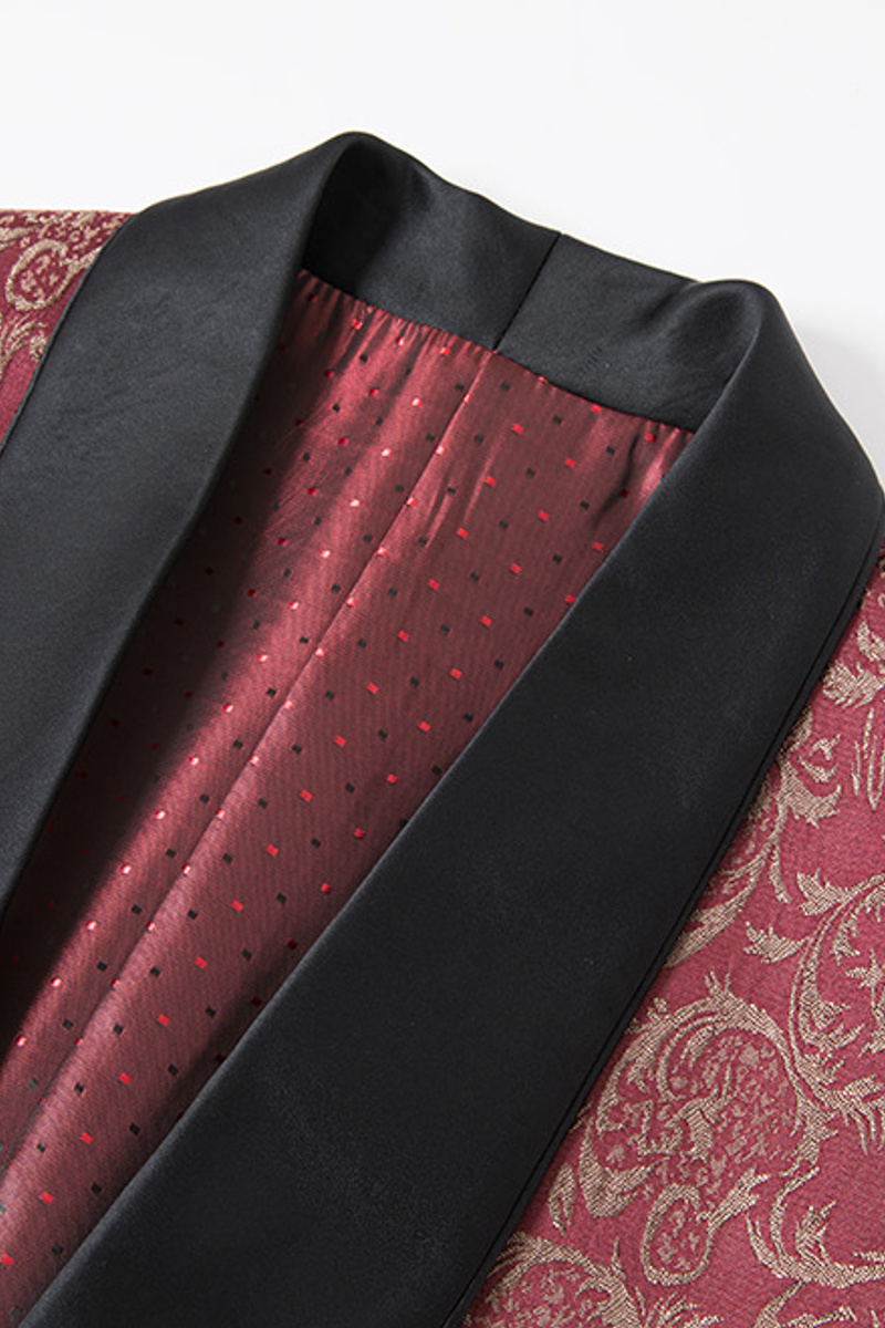 Red Shawl Collar Men's Jacquard Three-Piece Wedding Suit