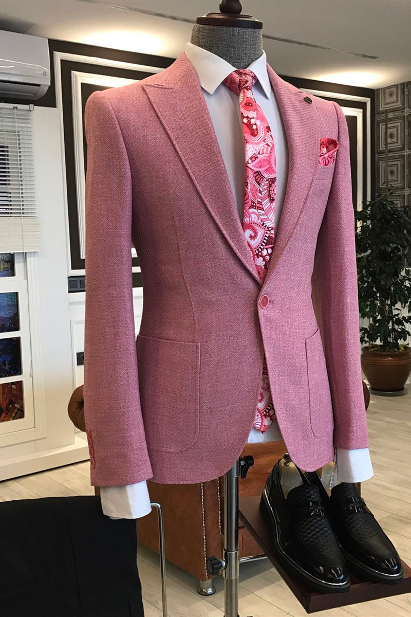 Rock Pink Pointed Lapel One Button Slim Prom Men Suit