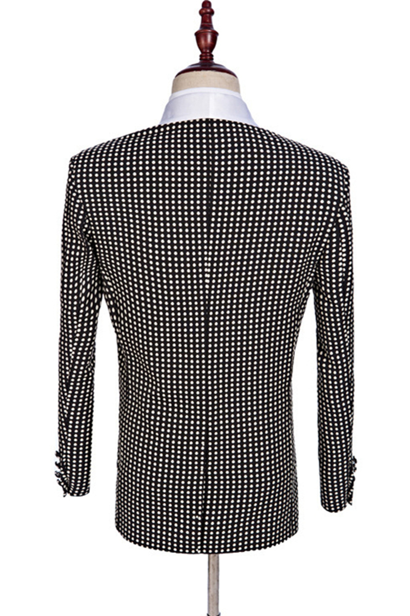 Black and White Shawl Lapel Wedding Suit Polka Dot Prom Tuxedo