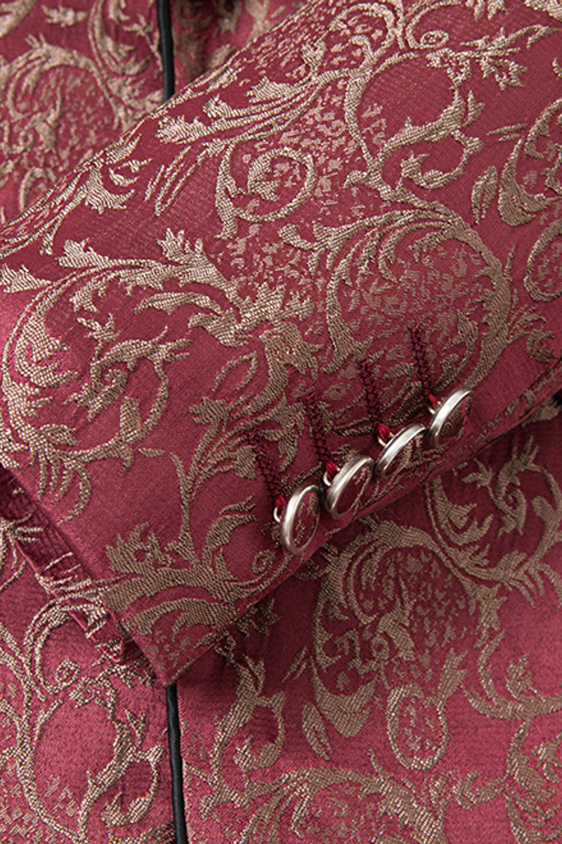 Red Shawl Collar Men's Jacquard Three-Piece Wedding Suit