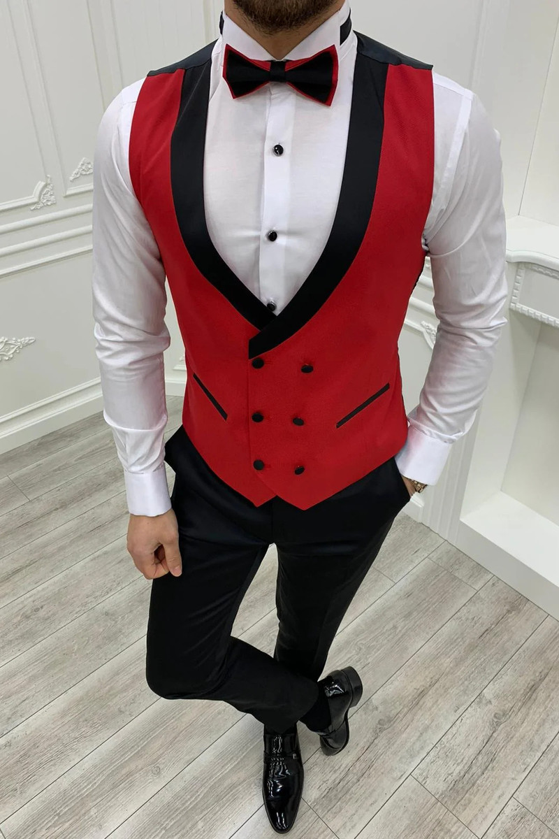 Italian Red Slim Fit Shawl Lapel Three-Piece Tuxedo