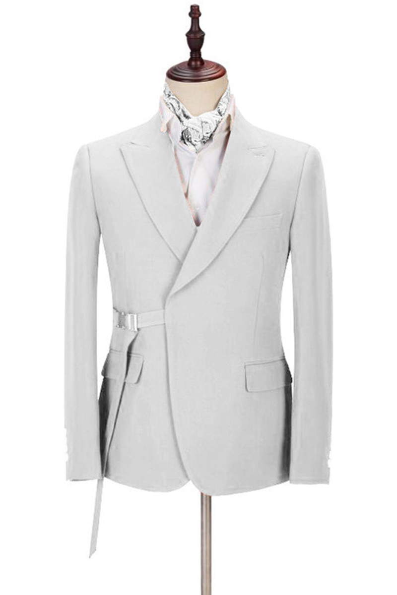 Joey Handsome Point Lapel Silver Men Suit With Adjustable Buckle