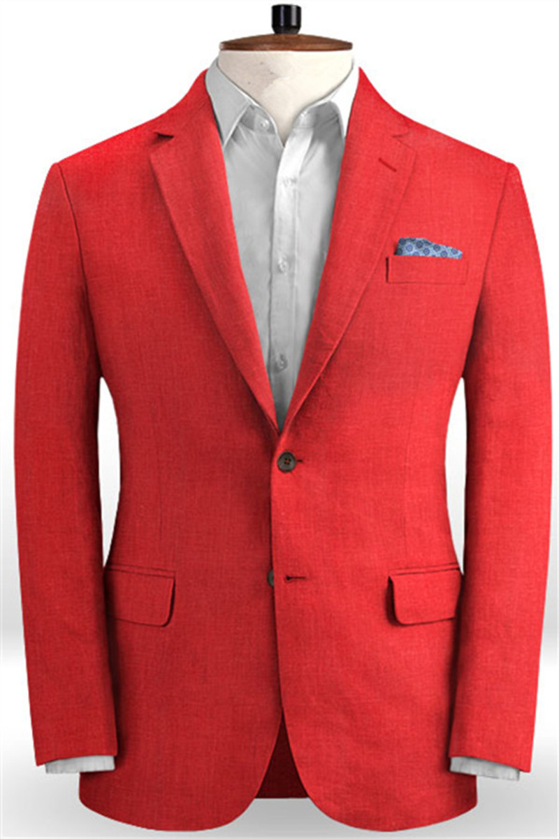 Red Wedding Groom Suit Two-Piece Jacket Pants Vest Tuxedo with Notch Lapel