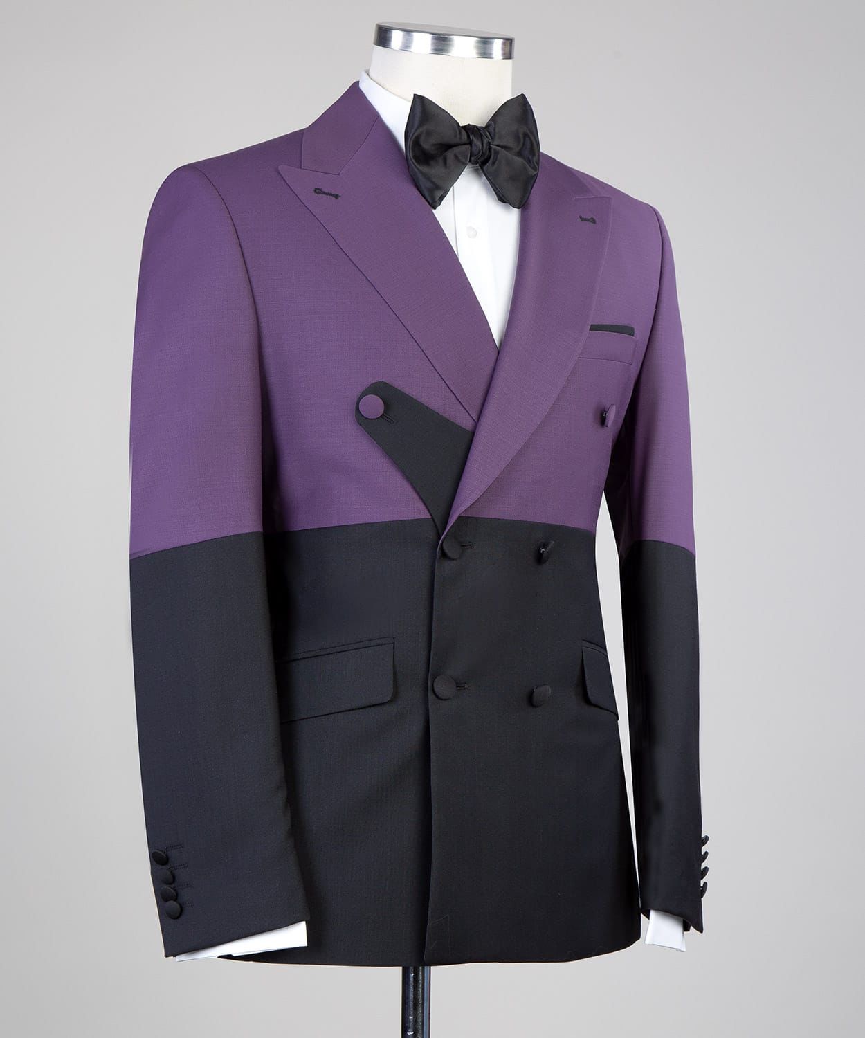 Modern Purple And Black Double Breasted Point Collar Men Ball Suit