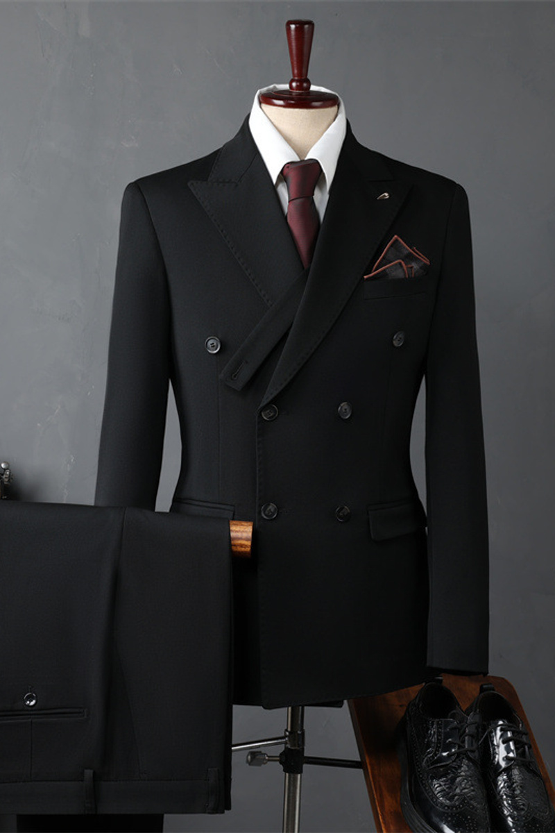 Italian Black Lapel Slim Fit Suit Wedding Business Suit with Adjustable Chest Button