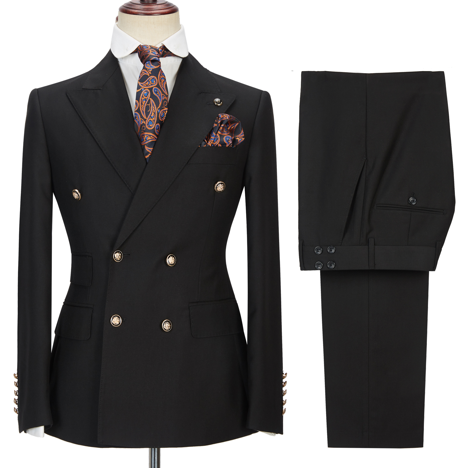 Percy Classic Black Double-Breasted Formal Suit with Peak Lapel