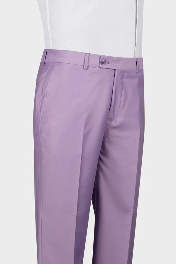 Stylish Purple Double-Breasted Men's Two-Piece Suit with Three Pockets