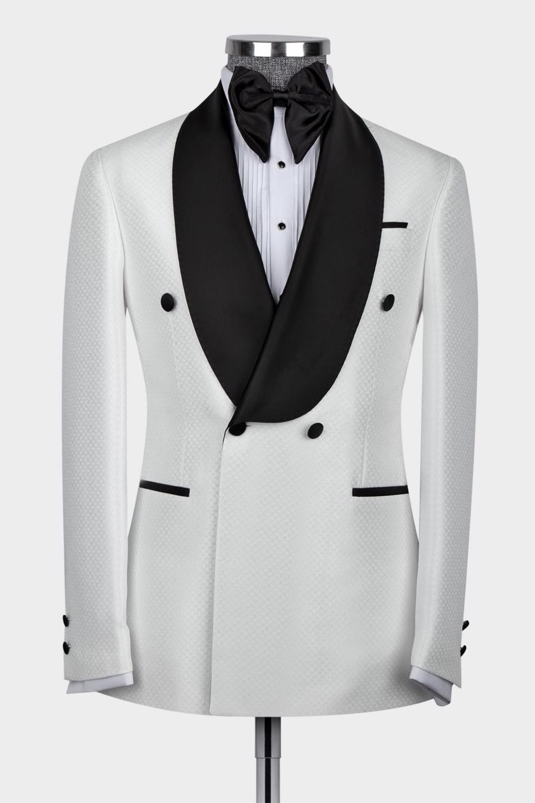 White Two-Piece Black Shawl Lapel Double-Breasted Wedding Suit