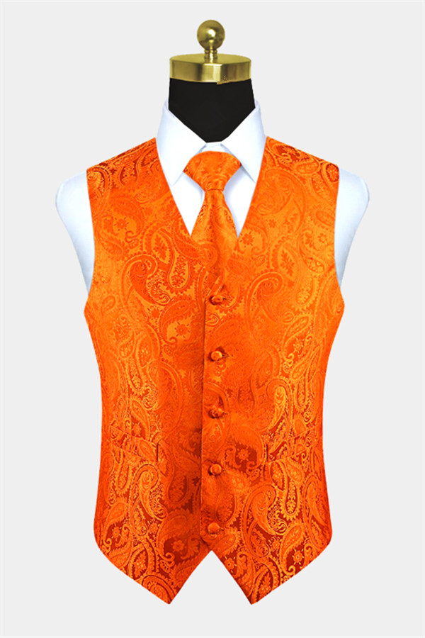 Orange Paisley Vest Randy Slim Fit Men Waistcoat