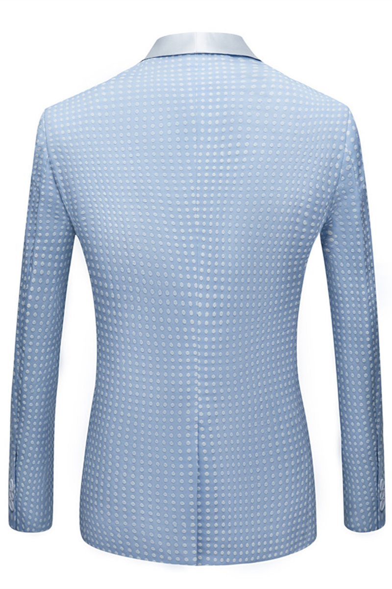 Edwin Sky Blue Fashion Dot Wedding Groom Suit with Shawl Lapel