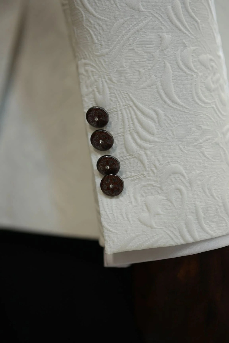 bella Red Velvet Shawl Lapel Jacquard Slim Fit Three-Piece Tuxedo