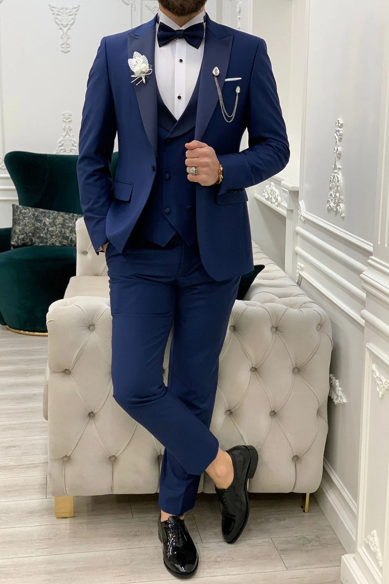 Modern Indigo Slim Peak Collar Three-Piece Tuxedo