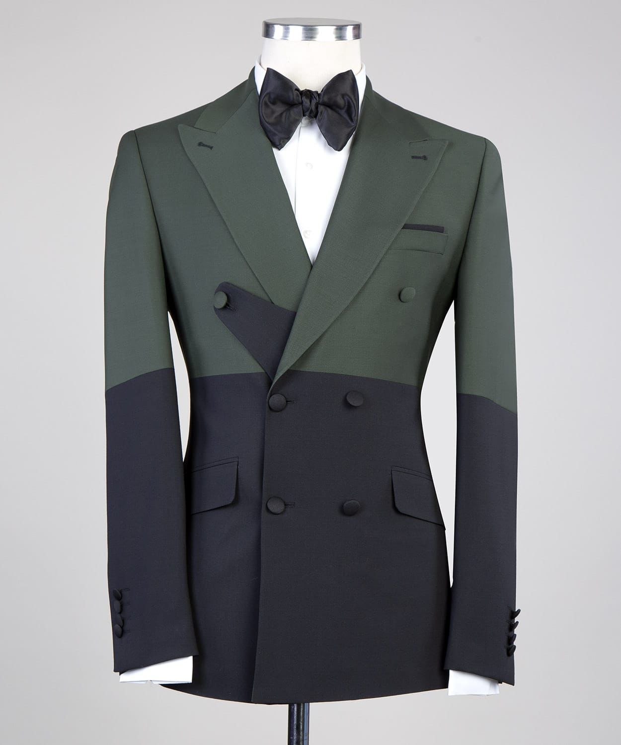 Newest Design Dark Green And Black Double Breasted Men Suit