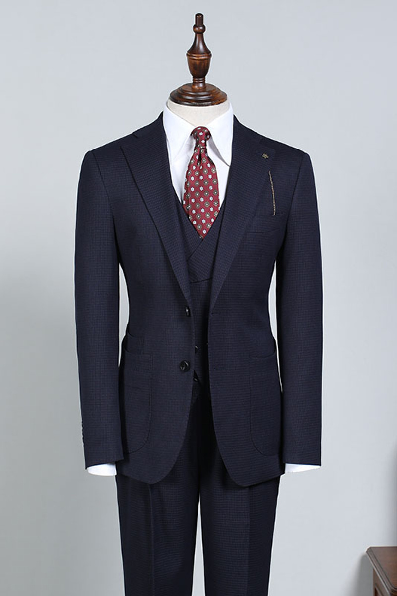 Paddy Regular Navy Three Piece Slim Fit Custom Business Suit