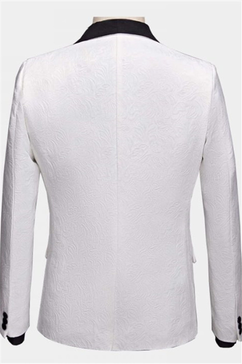 Black Lapel Floral White Suit Three-Piece Evening Suit