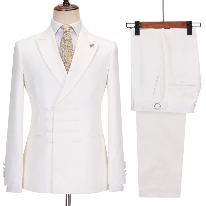 Simple White Pointed Collar Custom Prom Suit