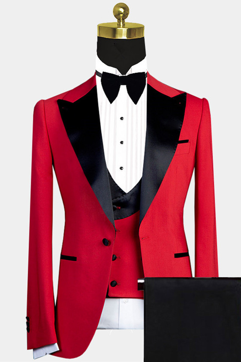 Davis Red Tip Lapel Slim Fit Suit with Black Lapel