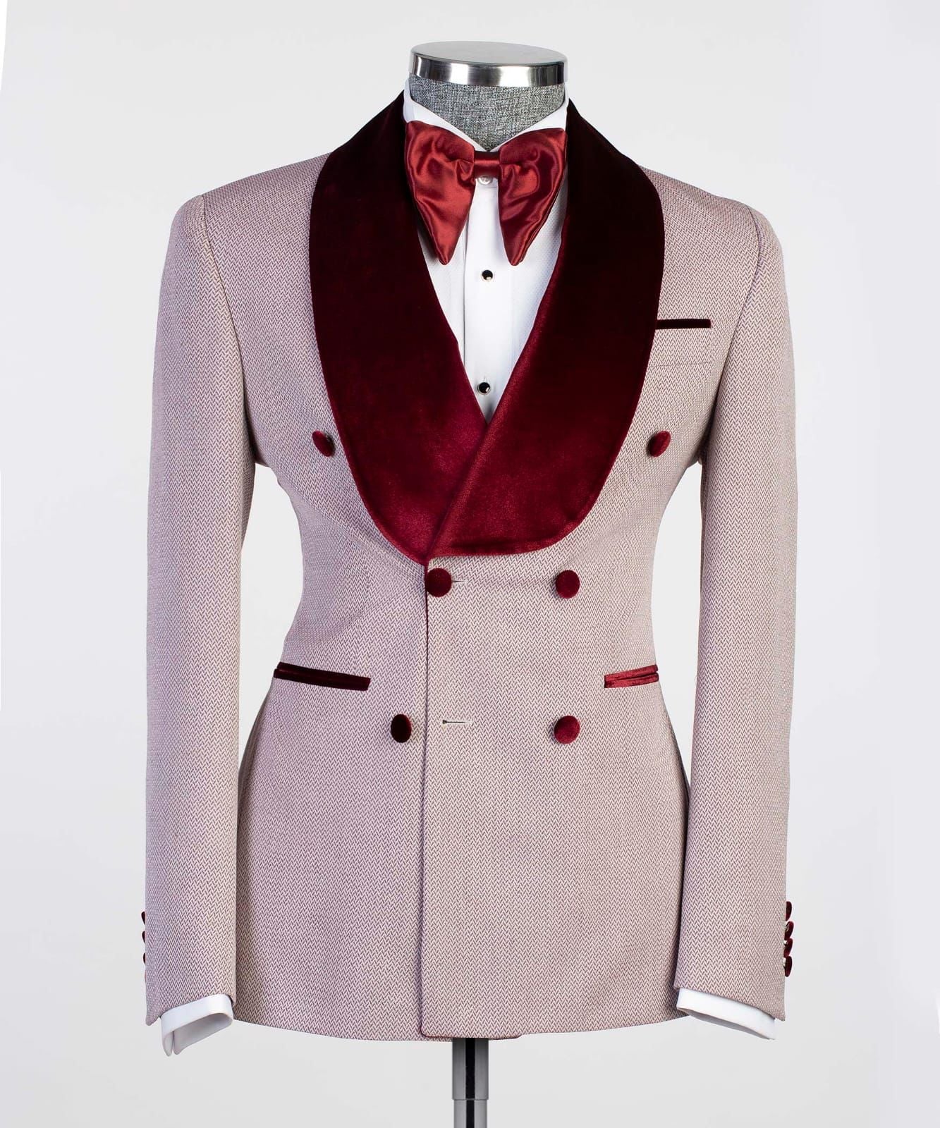 New Double-Breasted Fashion Prom Suit with Wine Red Shawl Lapel