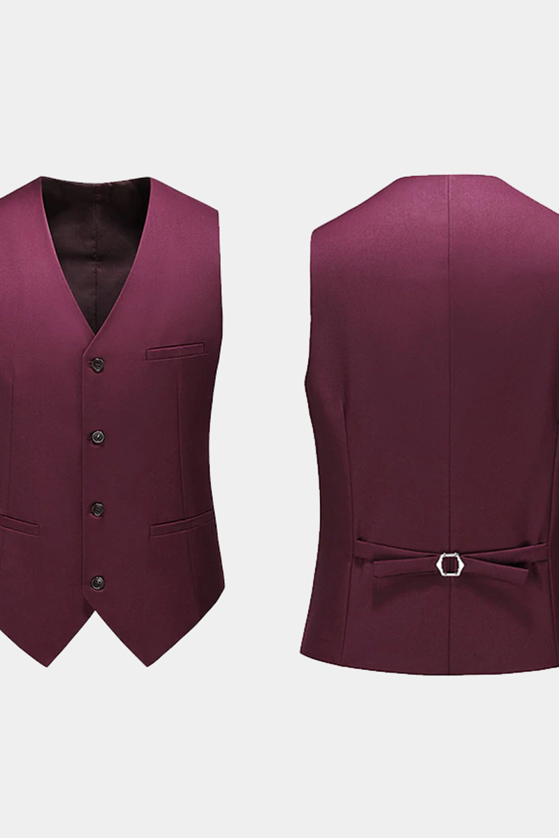 Armando Burgundy Three-Piece Suit Peak Lapel Tuxedo