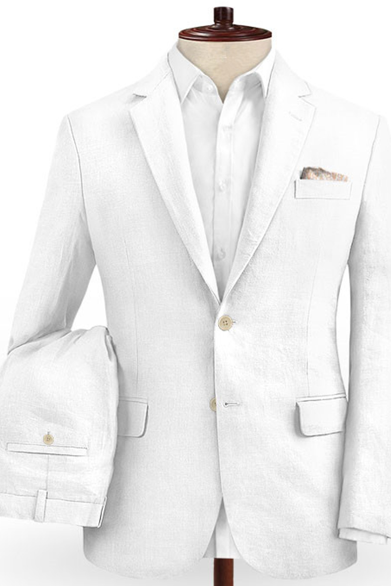 Summer White Two-Piece Linen Suit Custom Slim Fit Groom Ball Wedding Suit