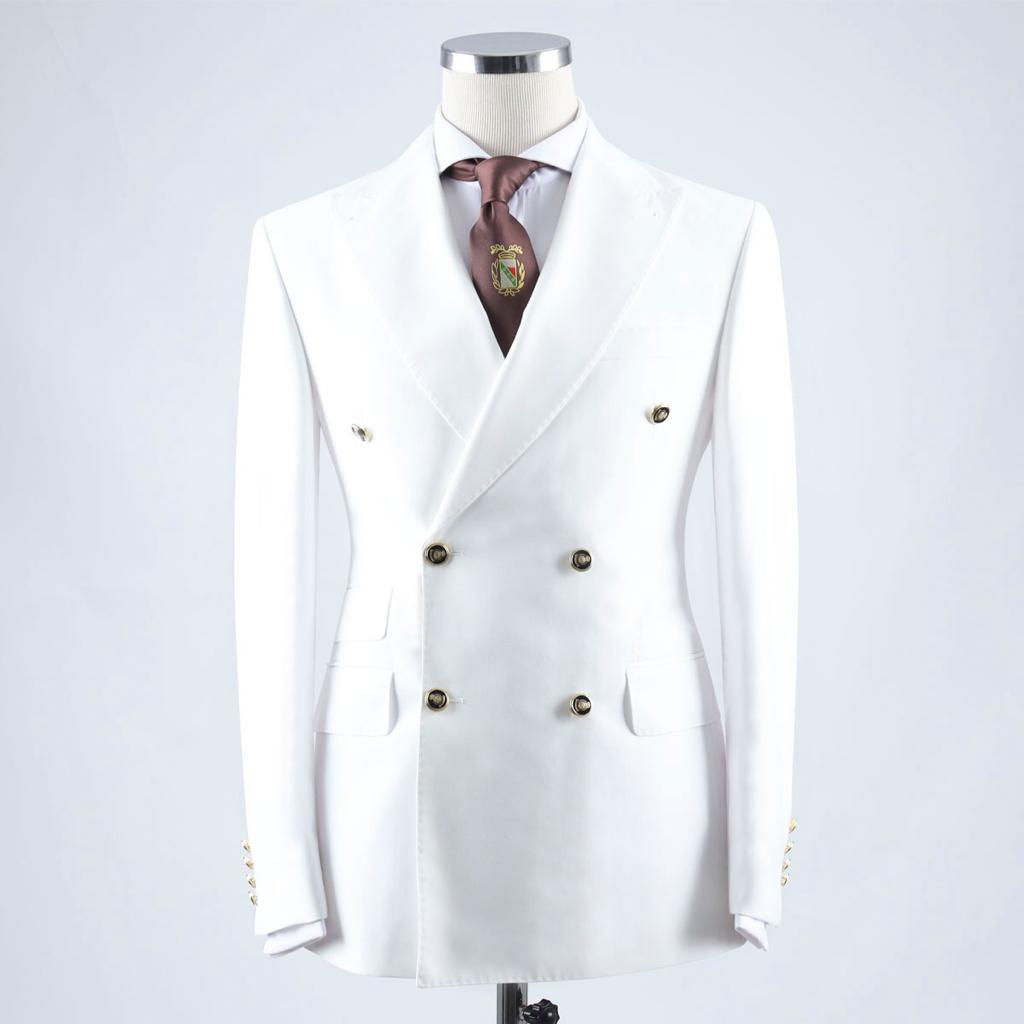 White Double-Breasted Fashionable Point Collar Suit