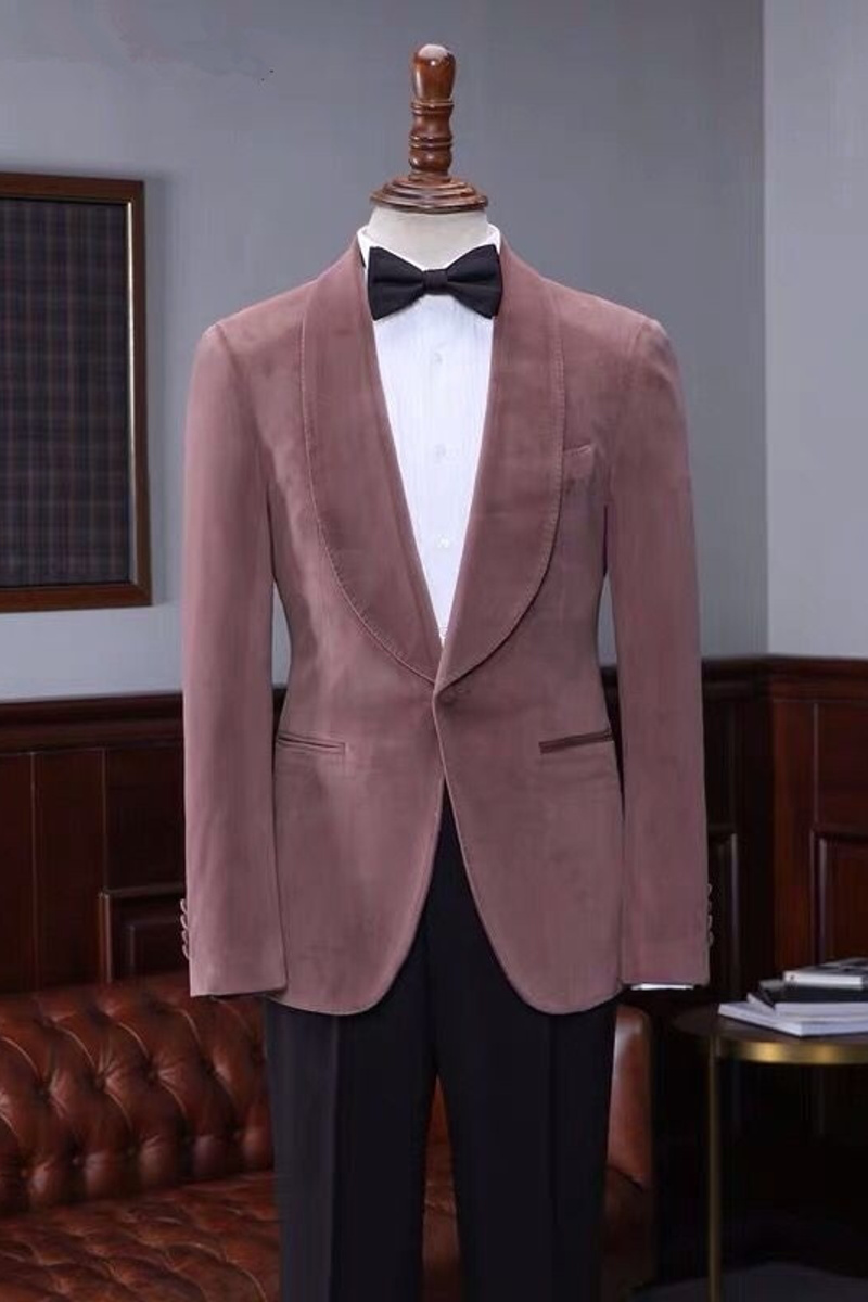 Oliver Fashion Pink Velvet Shawl Lapel Wedding Set