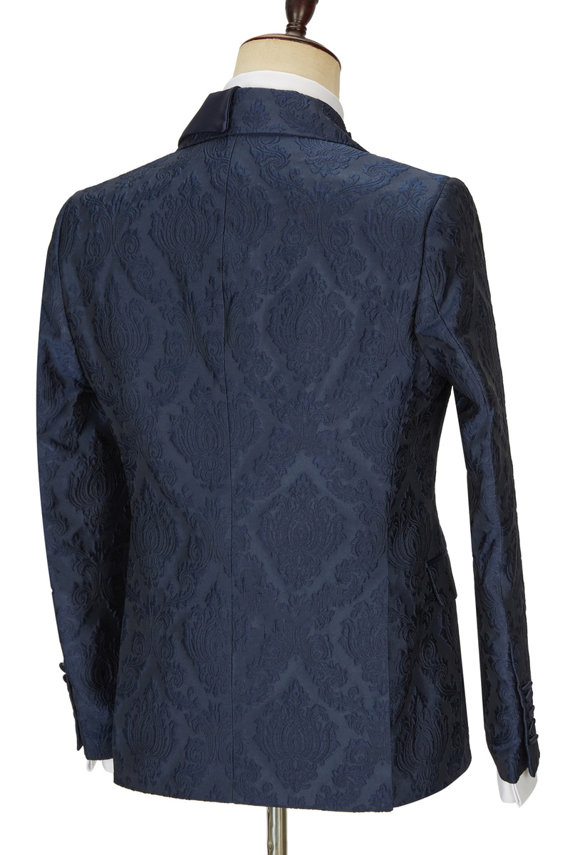 Brandon Navy Slim Fit Jacquard Point Lapel Wedding Suit