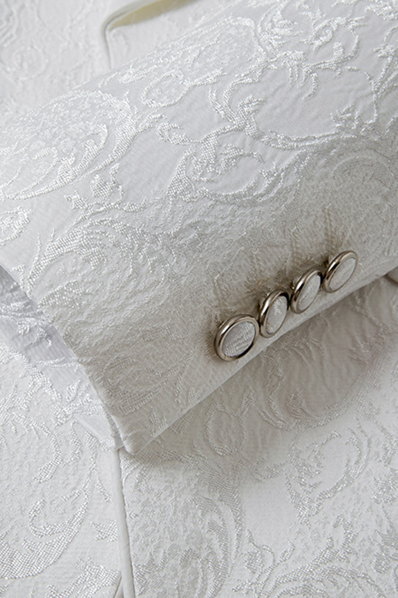 White Shawl Collar Men's Jacquard Three-Piece Wedding Suit