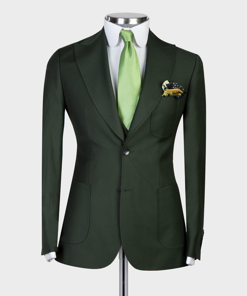 Chic Dark Green Pointed Lapel Three-Piece Business Suit