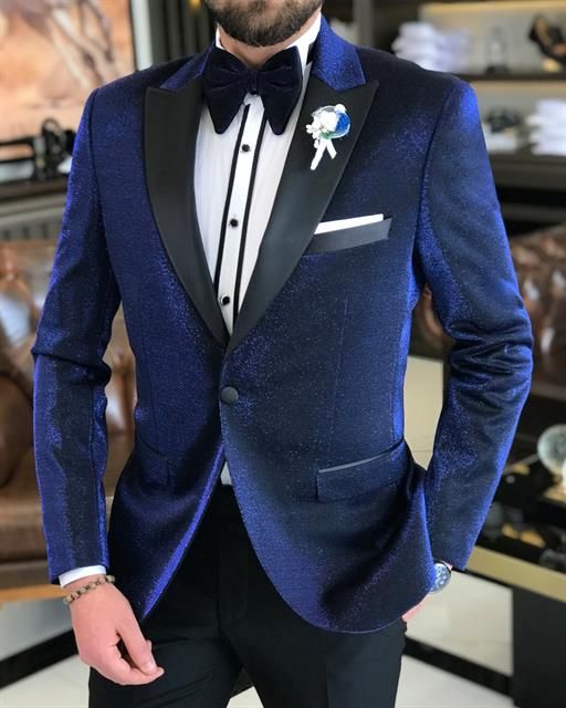 Baron Royal Blue Velvet Pointed Lapel Business Suit