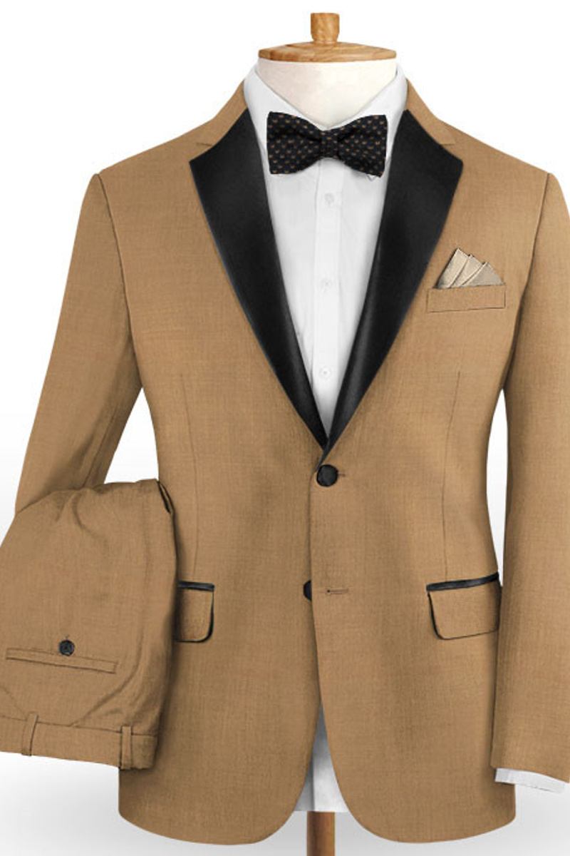 Men Gold Brown Notch Lapel Tuxedo Slim Fit Men Two Piece Suit