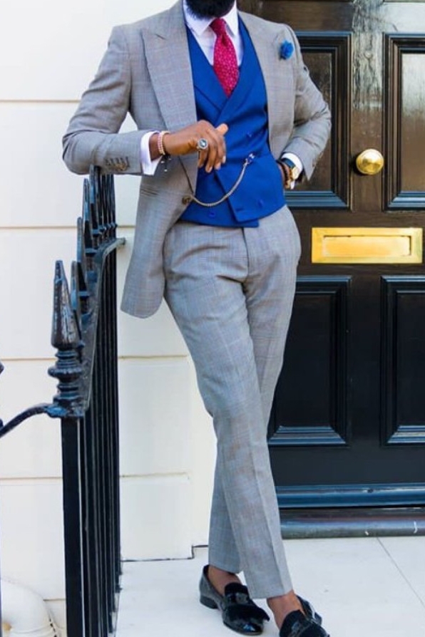 Mohamed Fashion Bespoke Slim Fit Lapel Check Suit