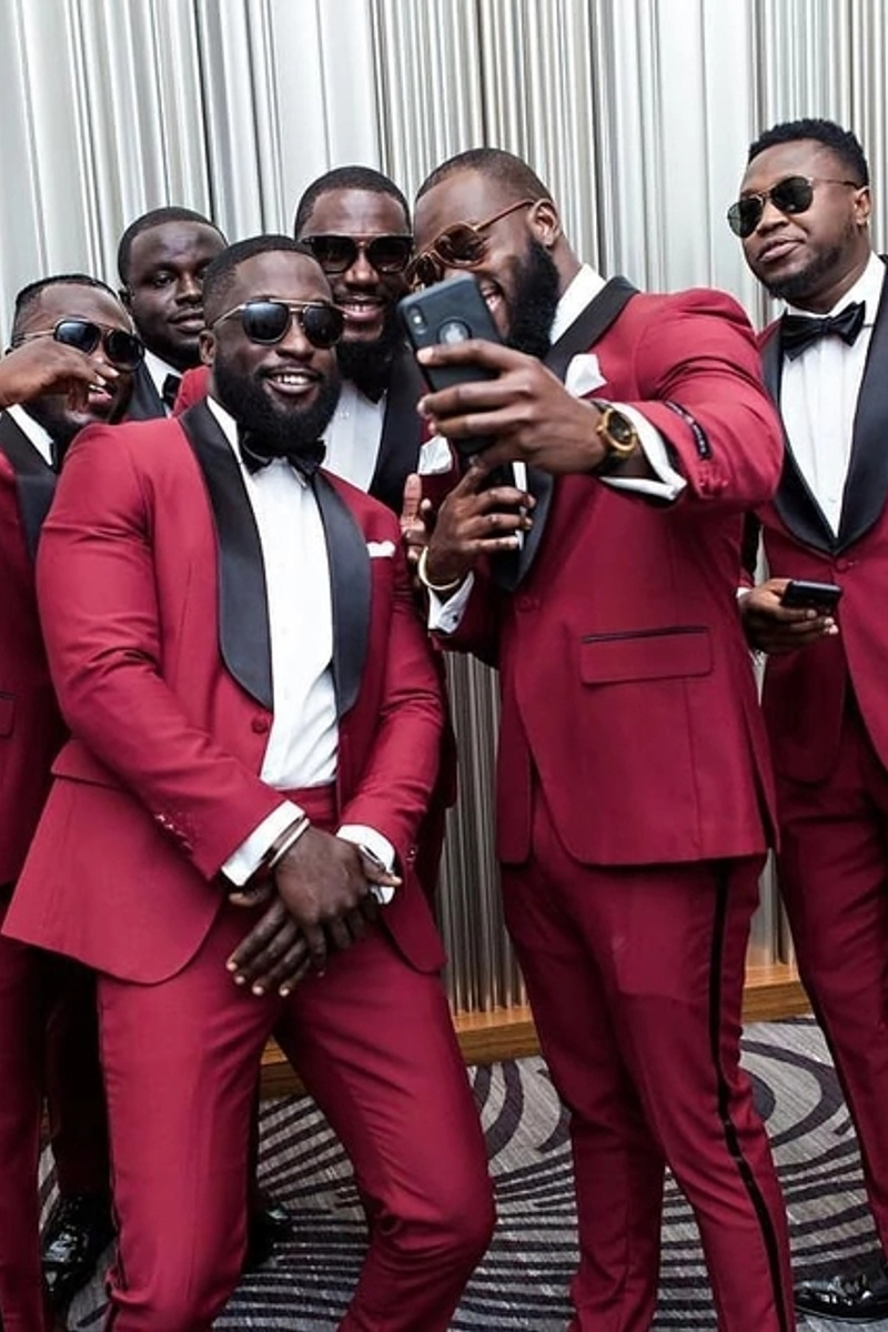 New Arrival Red Custom Shawl Lapel Groom Wedding Suit