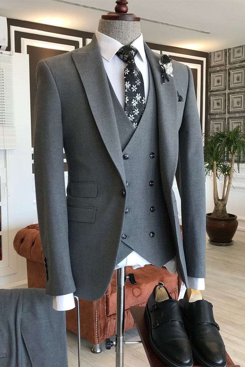 Lambert Formal Dark Grey Three-Piece Point Lapel One-Button Business Suit