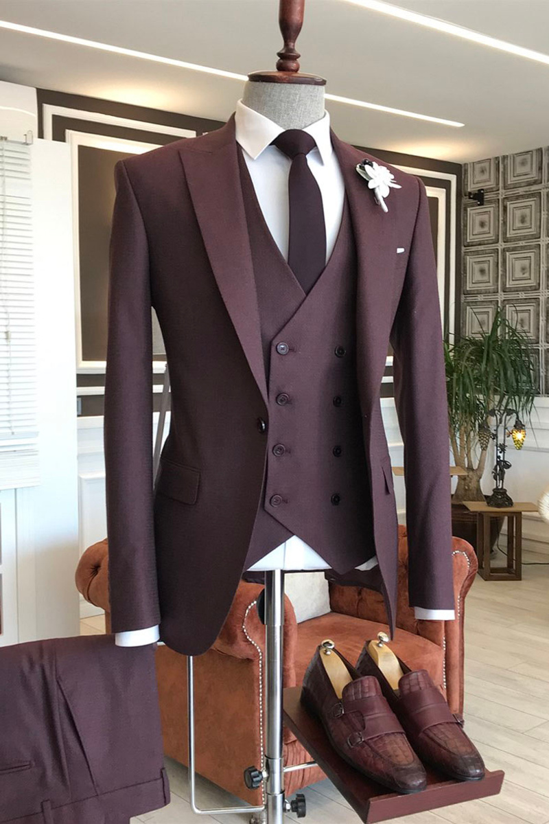 Hale New Burgundy One Button Three Piece Custom Business Suit