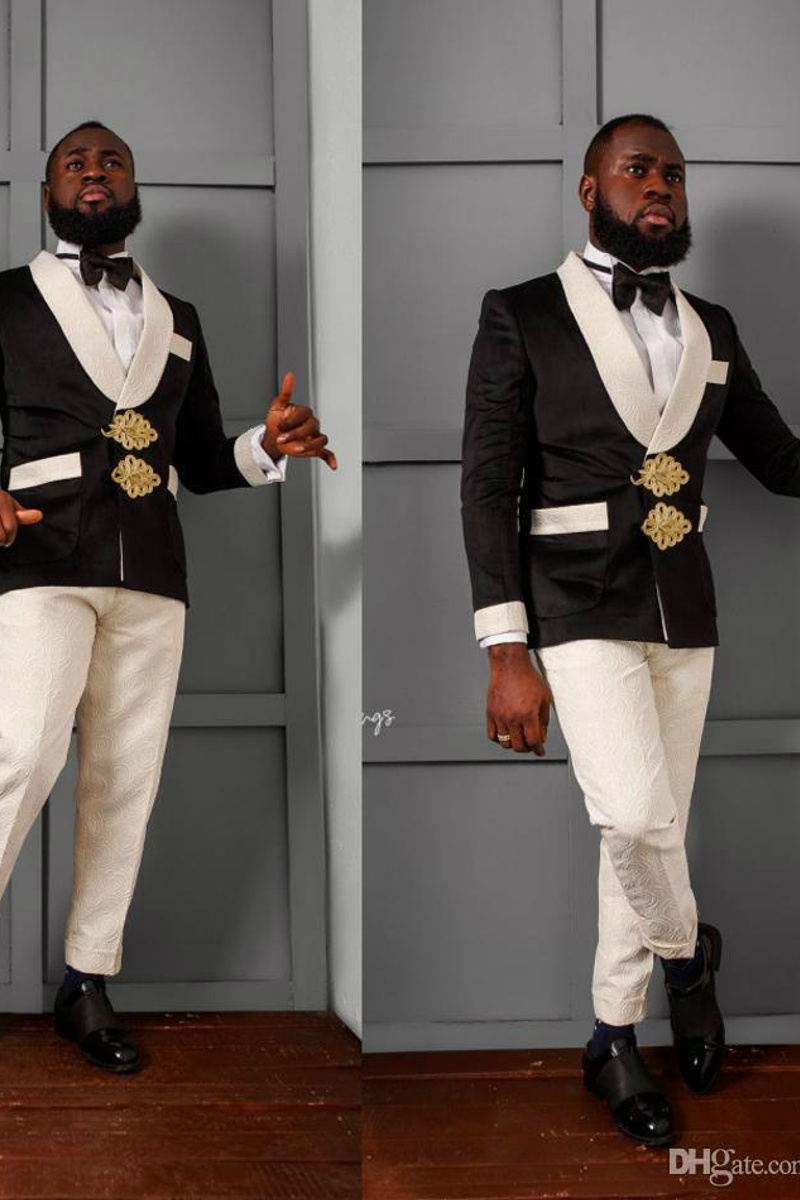 Groom Custom Black Knit Button Jacquard Wedding Suit