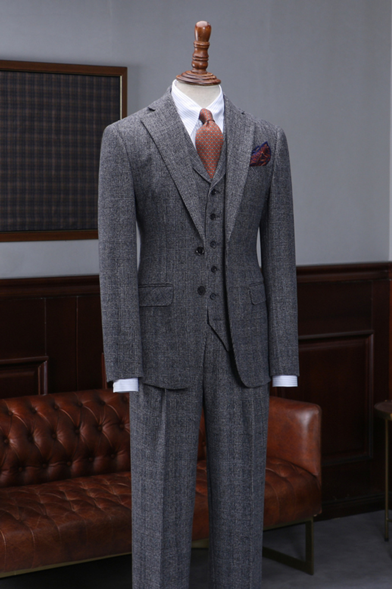 Alvin Fashion Dark Grey Plaid Three Piece Business Suit