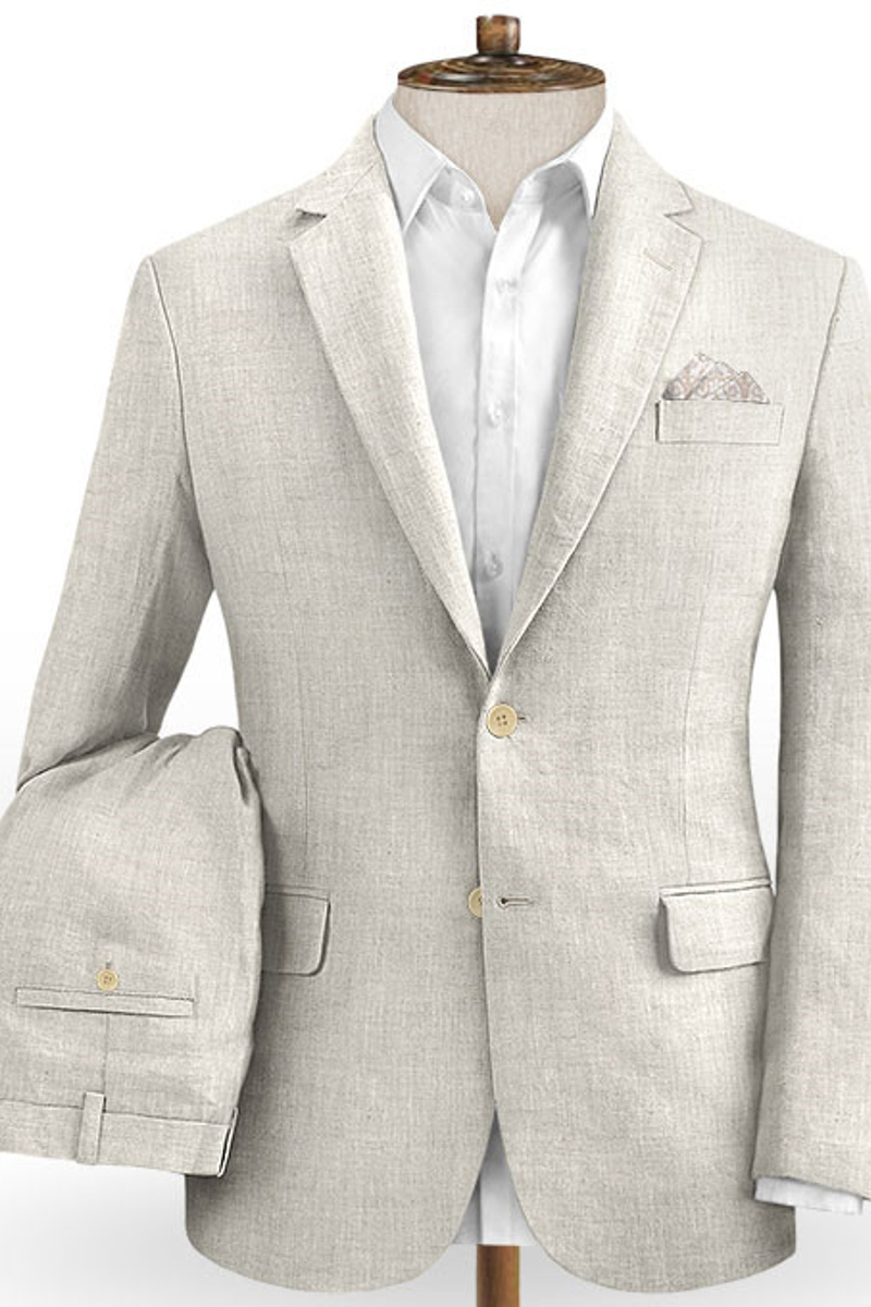Ivory Linen Wedding Men Suit Summer Beach Groom Tuxedo Online
