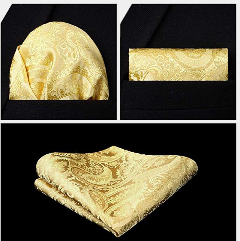 Silk Yellow Paisley Vest With Tie Set