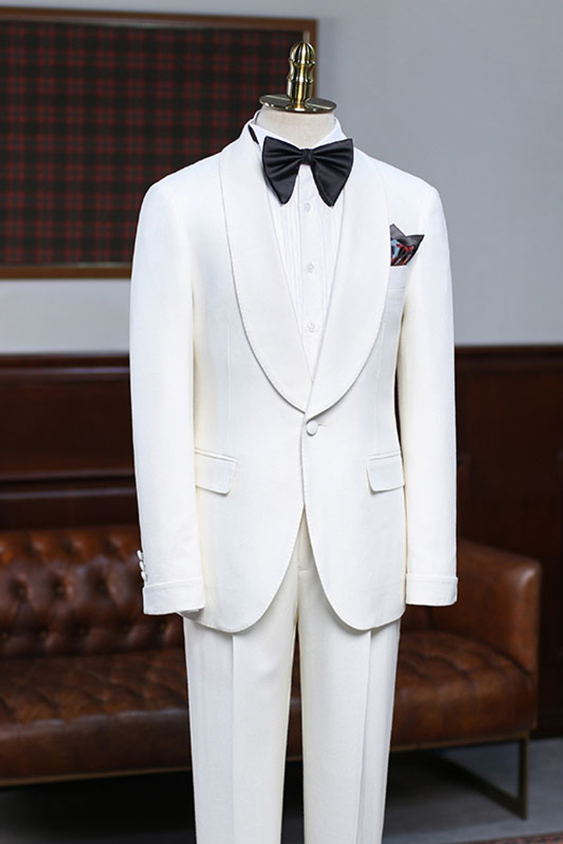 Alva Classic White Two-Piece Slim Fit Groom Wedding Set