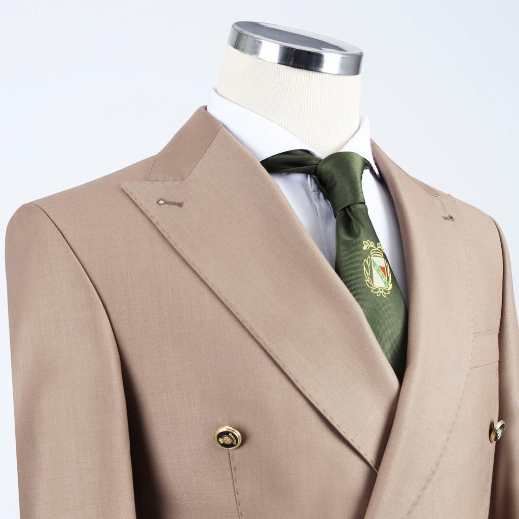 Khaki Double-Breasted Point Collar Business Suit