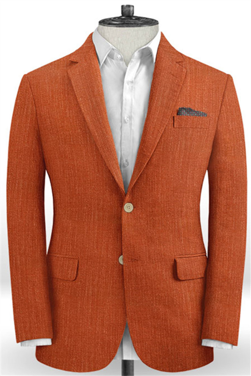 Summer Orange Linen Suit Two-Piece Groom Wear Formal Party Prom Blazer