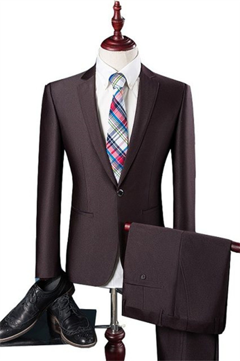 Elegant Brown Formal Business Suit Slim Groom Tuxedo Two-Piece
