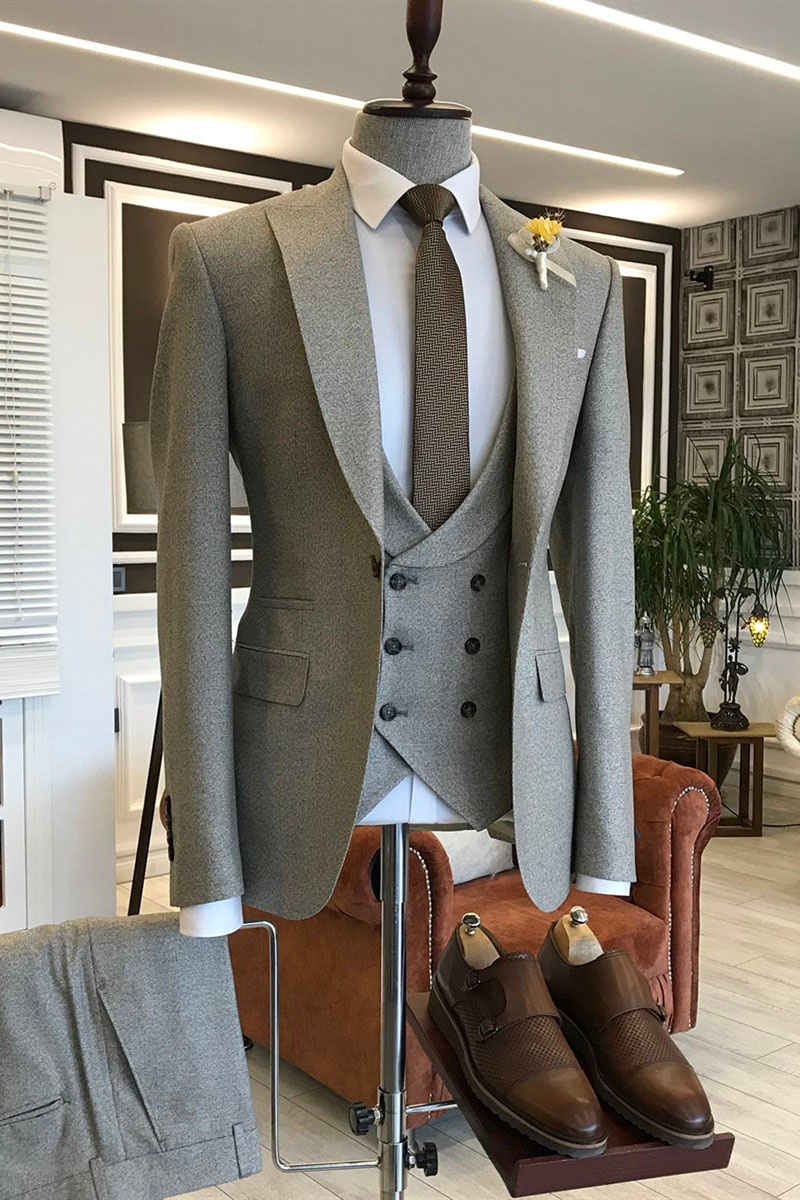 Jack Formal Brown Three Piece Point Lapel Two Flap Business Suit