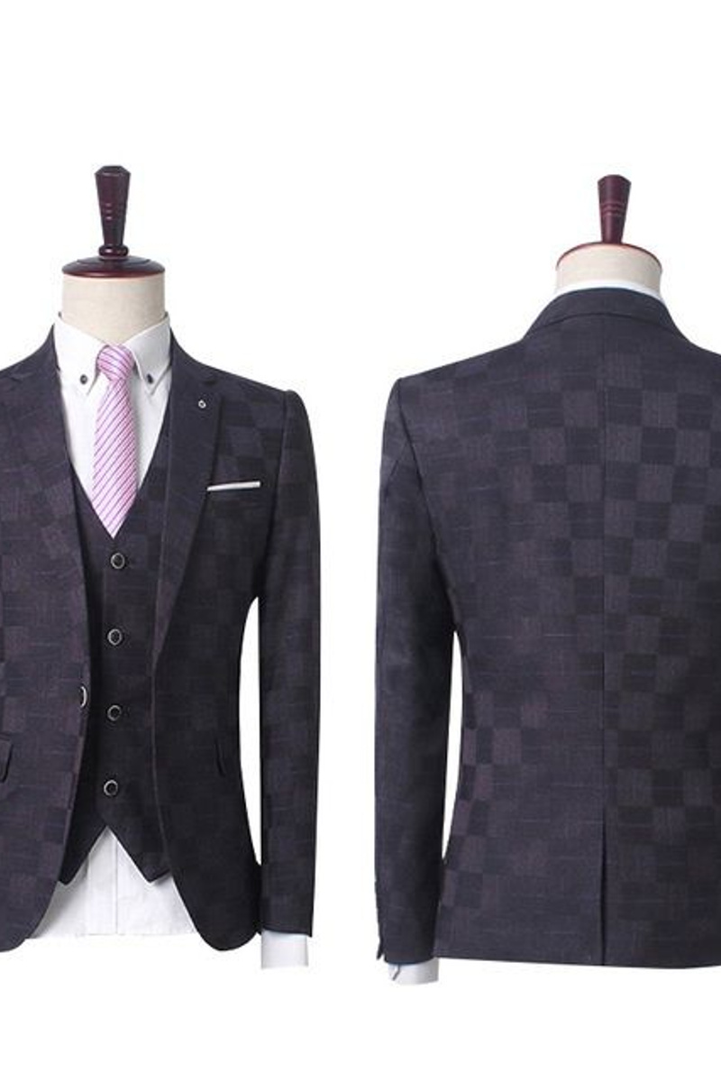 Crimson Plaid Business Suit Prom Three-Piece Suit