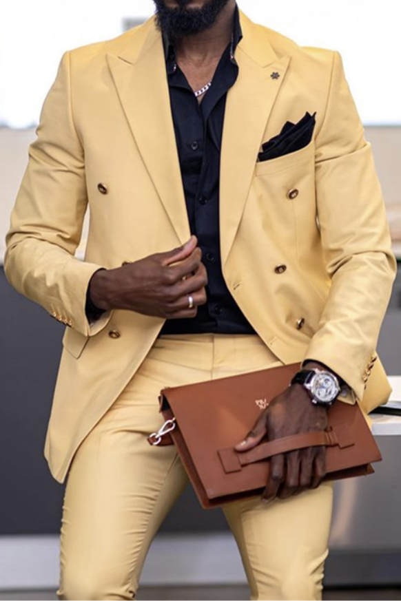 Yandel New Yellow Double Breasted Point Lapel Men Suit