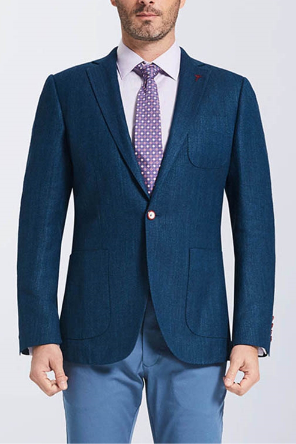 Classic Navy Herringbone Patch Pocket Blazer