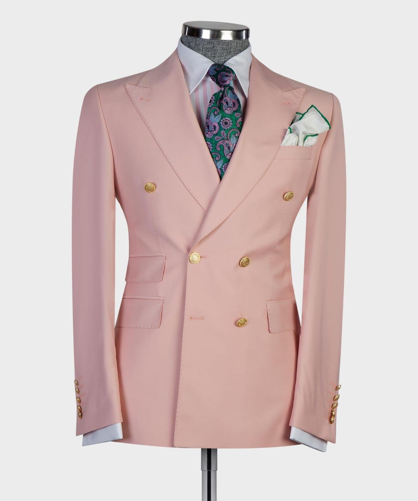 Newest Design Pink Double Breasted Fashion Point Collar Men Suits