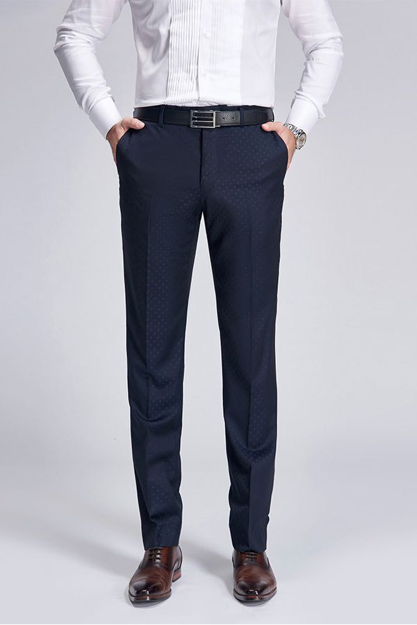 Stylish Blue Polka Dot Dark Navy Suit Pants For Weddings