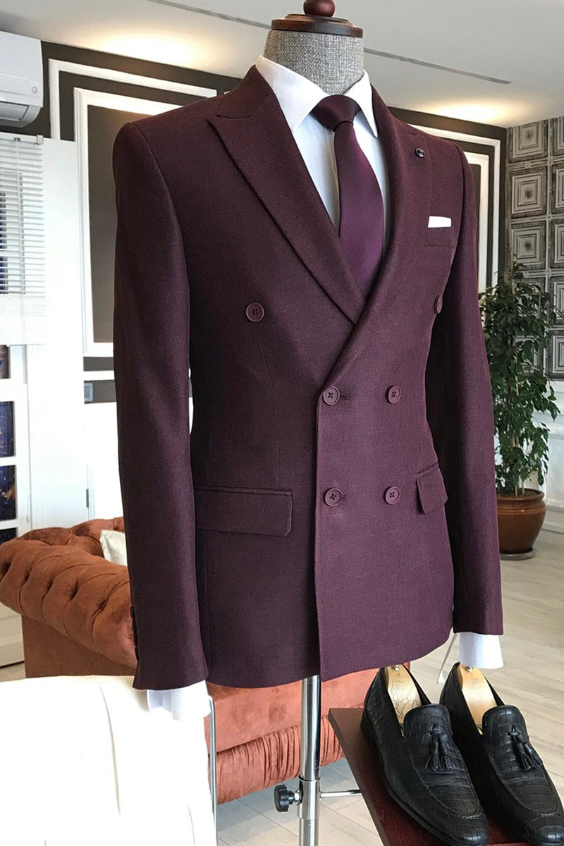 Nathan Burgundy Double-Breasted Custom Business Suit